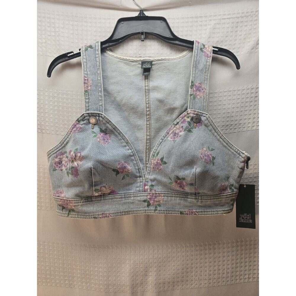 NWOT Wild Fable Medium Cropped Denim Jean Top Vest Floral